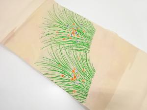 草葉に小花模様織り出し　名古屋帯